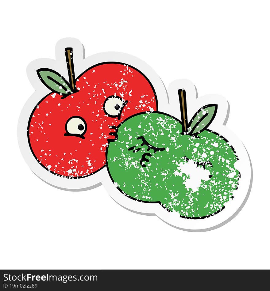 distressed sticker of a cute cartoon apples