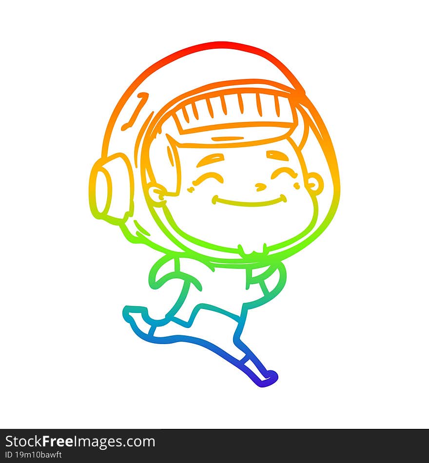 rainbow gradient line drawing of a happy cartoon astronaut