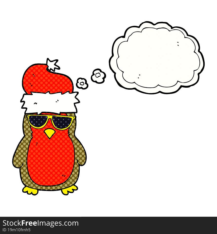 freehand drawn thought bubble cartoon cool christmas robin