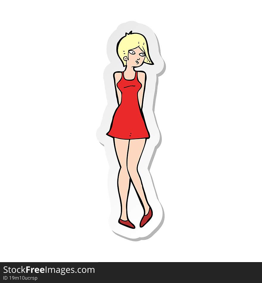 Sticker Of A Cartoon Pretty Woman In Dress