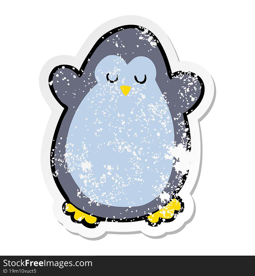 distressed sticker of a cartoon penguin