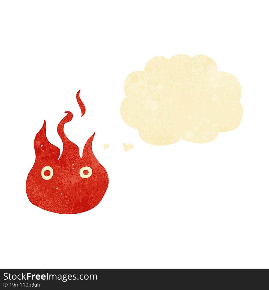 cartoon flame symbol with thought bubble