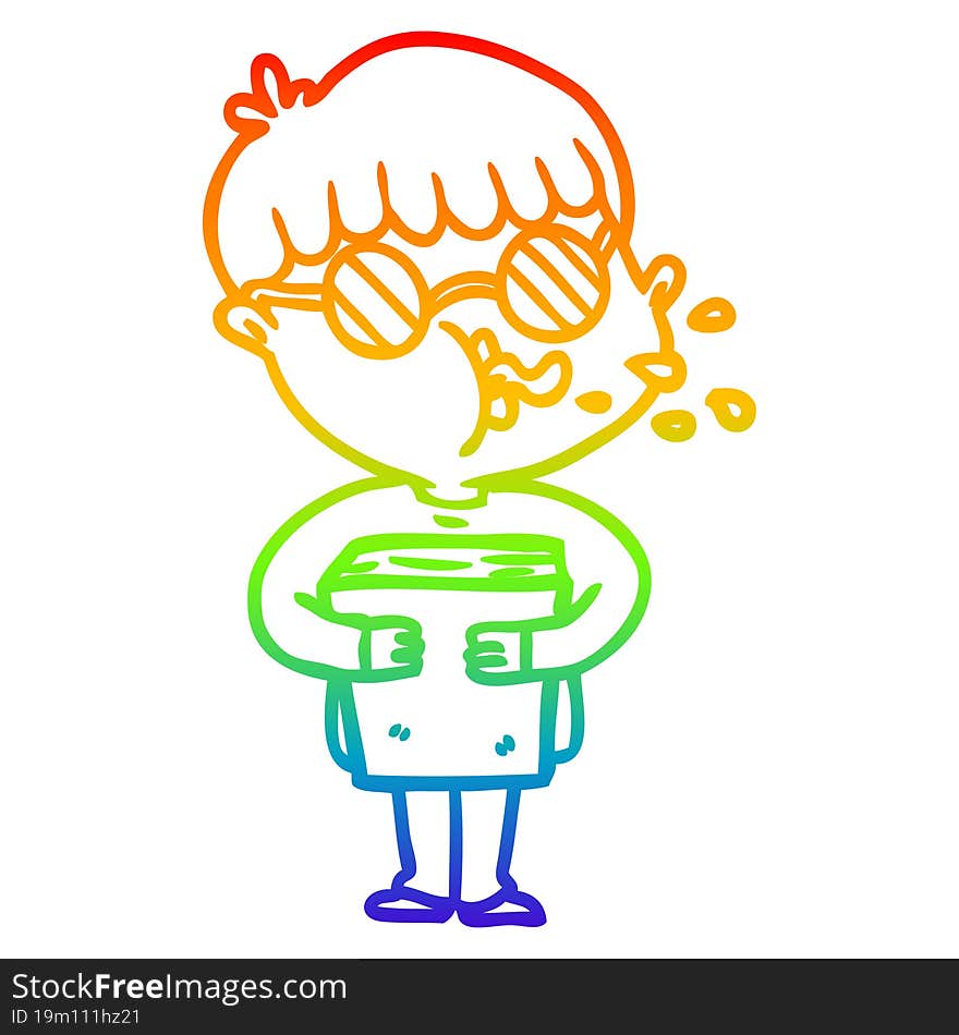 rainbow gradient line drawing cartoon boy wearing spectacles