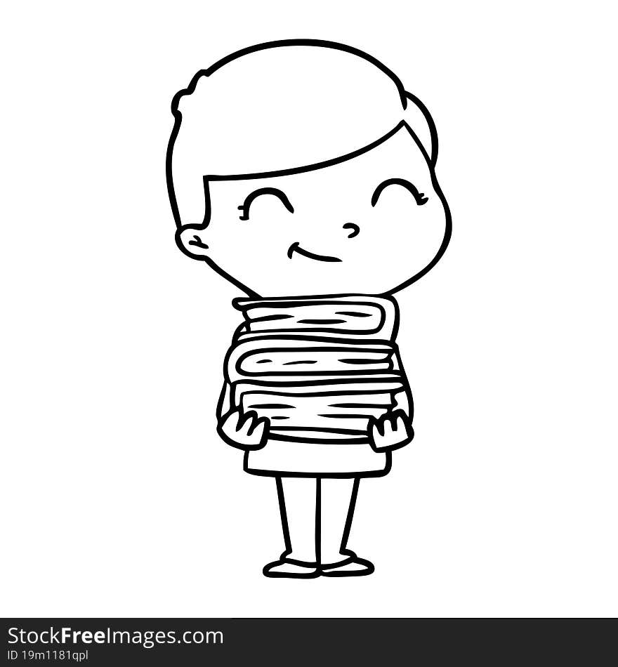 cartoon boy with books smiling. cartoon boy with books smiling