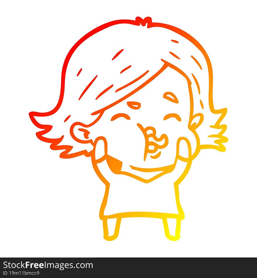 warm gradient line drawing cartoon girl pulling face