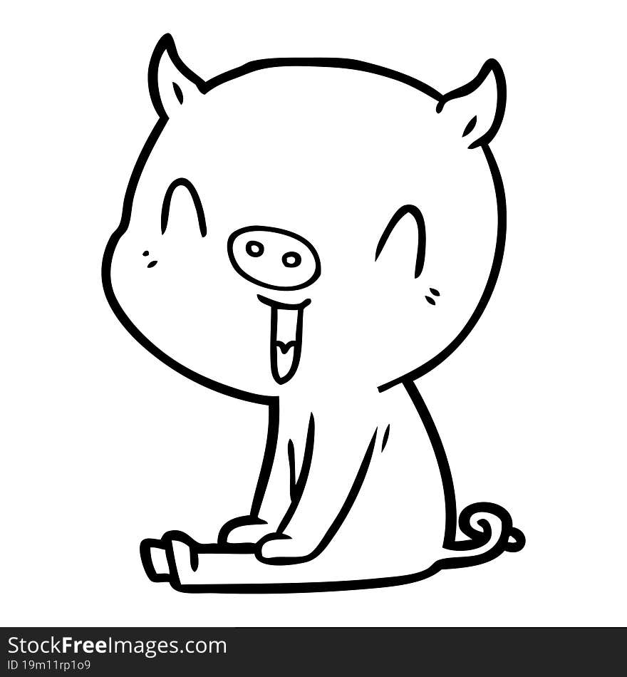 happy cartoon pig sitting. happy cartoon pig sitting