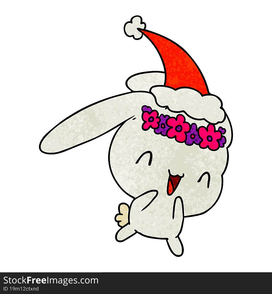 hand drawn christmas textured cartoon of kawaii rabbit