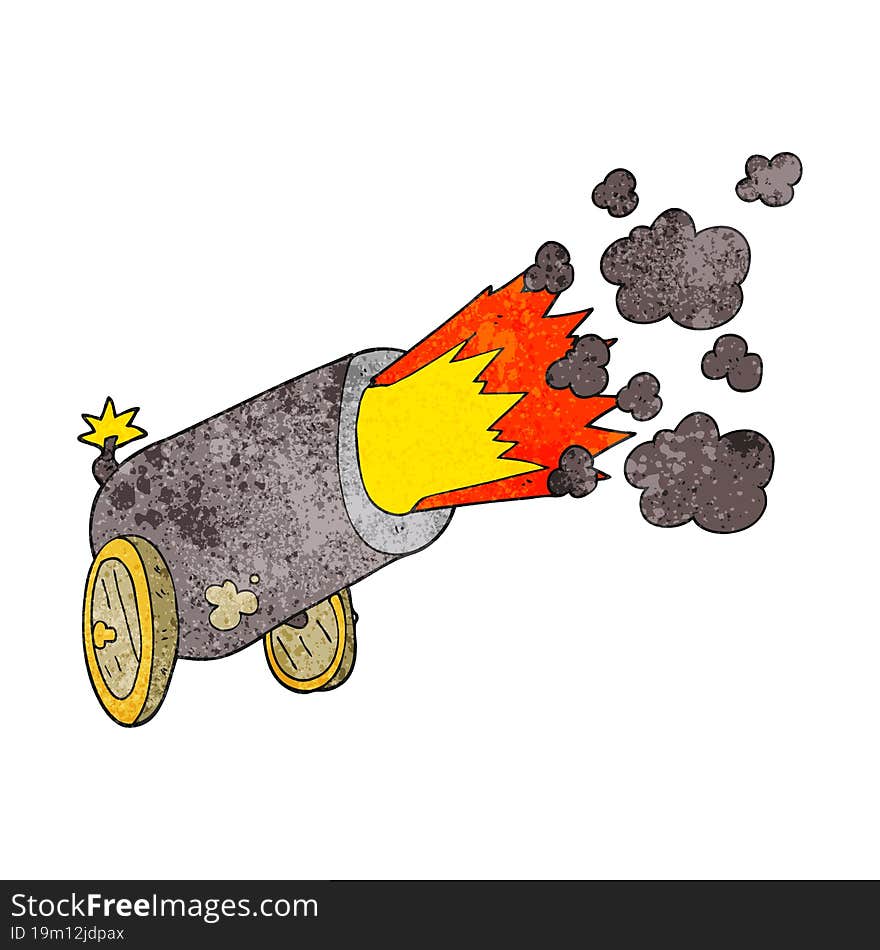 freehand textured cartoon big cannon firing