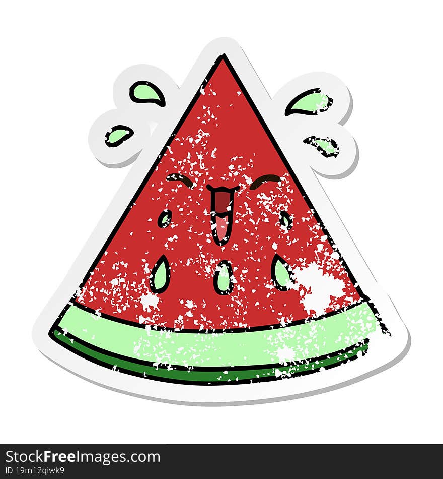 distressed sticker of a quirky hand drawn cartoon watermelon