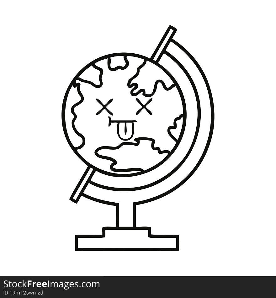 line drawing cartoon globe of the world