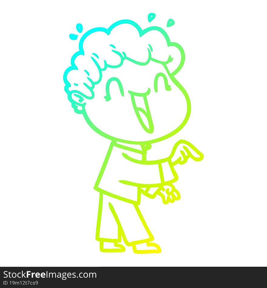 cold gradient line drawing of a cartoon happy man