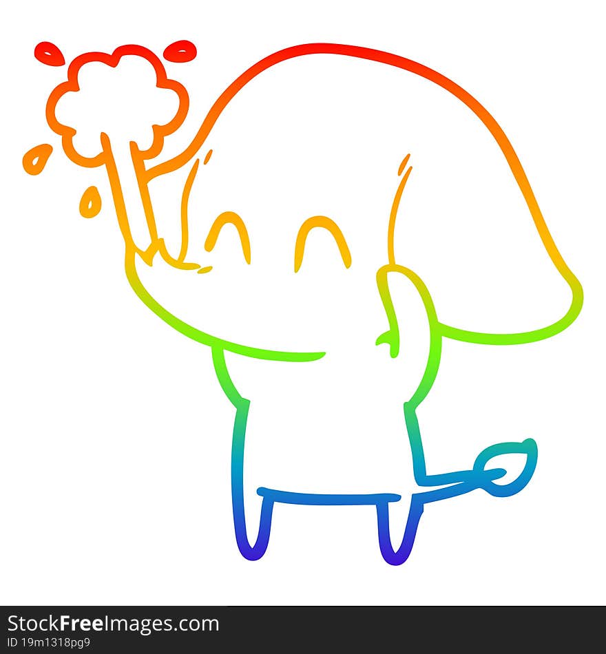 rainbow gradient line drawing cute cartoon elephant spouting water