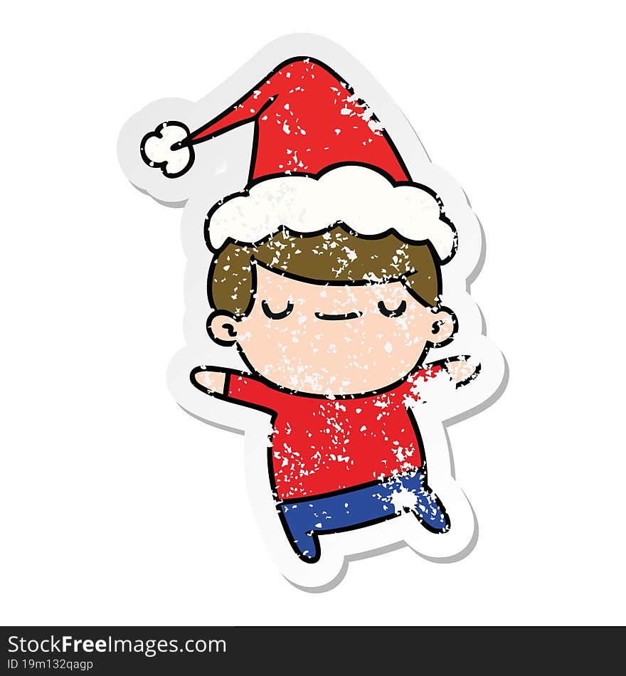 christmas distressed sticker cartoon of kawaii boy