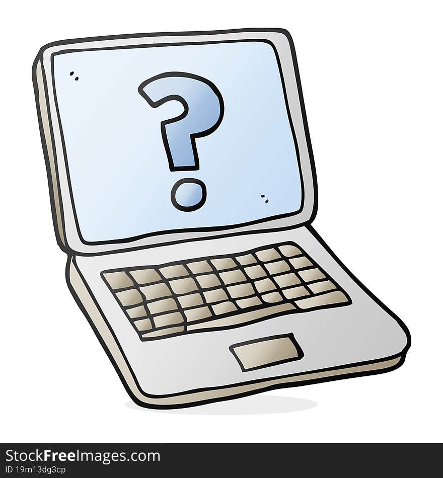 Cartoon Laptop Computer With Question Mark