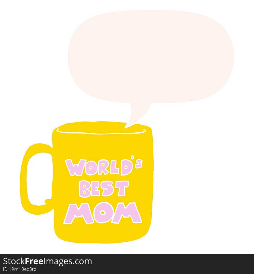 worlds best mom mug and speech bubble in retro style