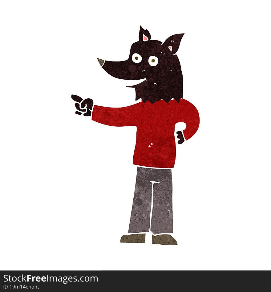 cartoon wolf man pointing