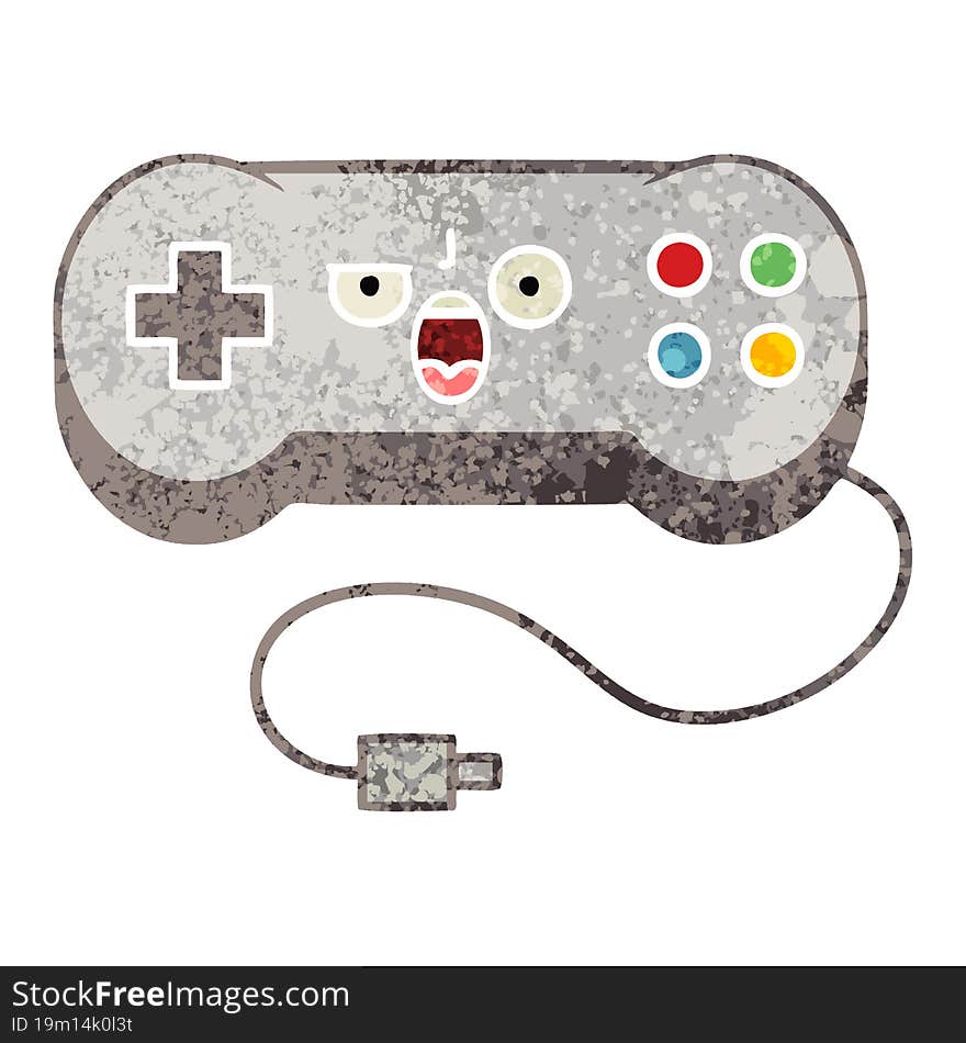 retro illustration style cartoon game controller