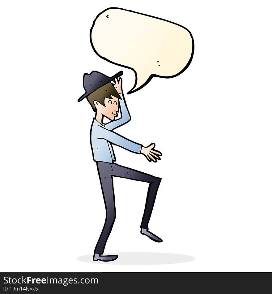 cartoon fashionable man with speech bubble