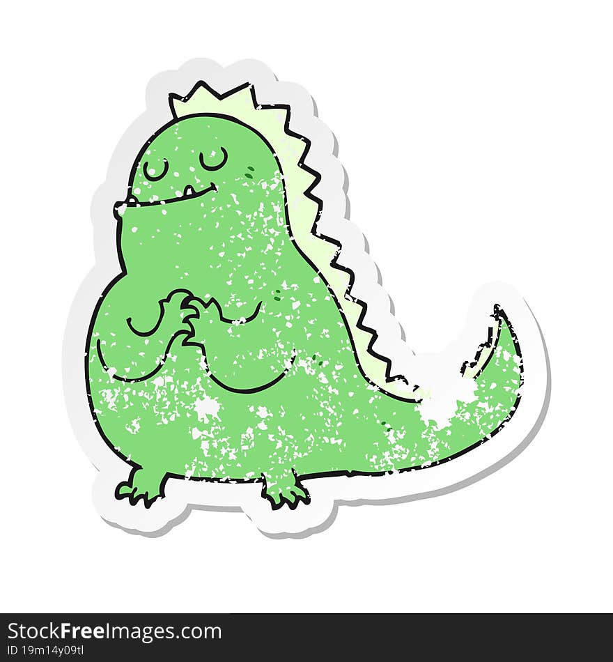 distressed sticker of a cartoon dinosaur