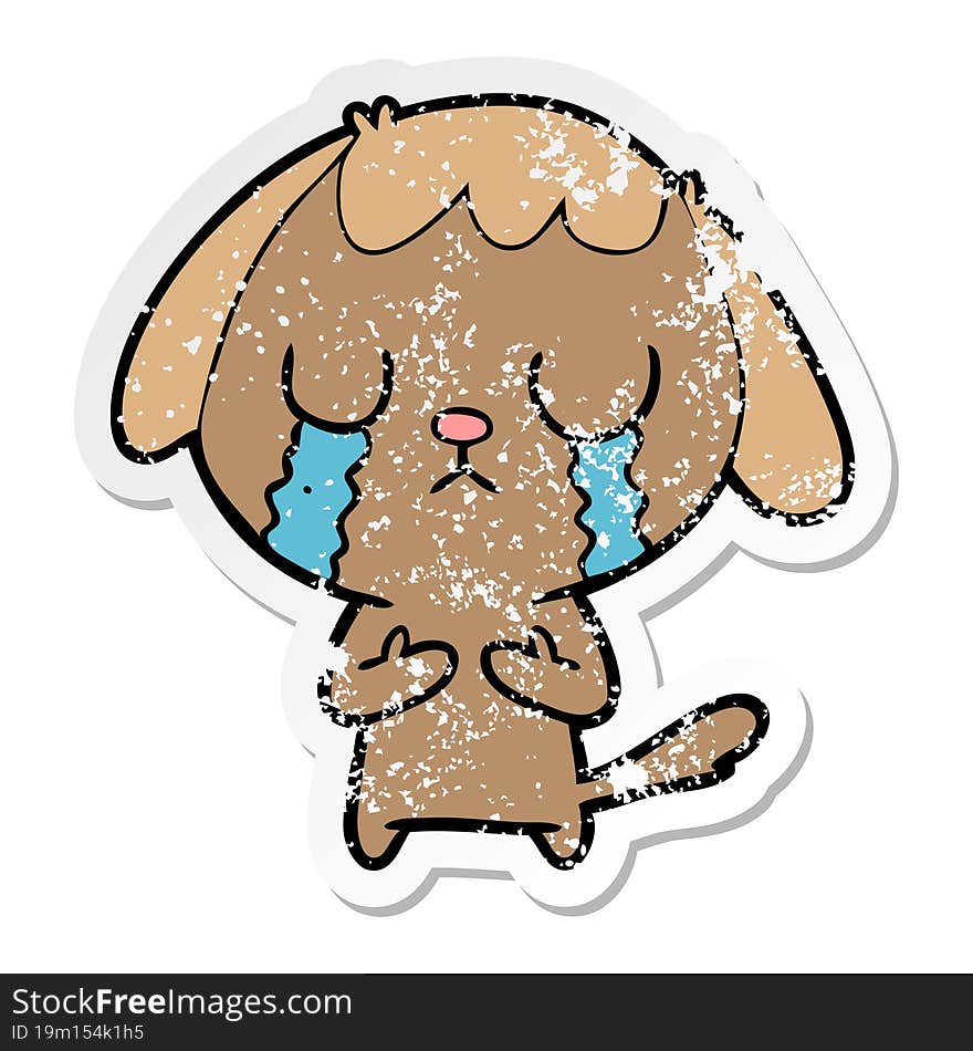 distressed sticker of a cute cartoon dog crying