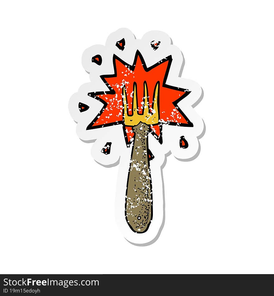 Retro Distressed Sticker Of A Cartoon Fork