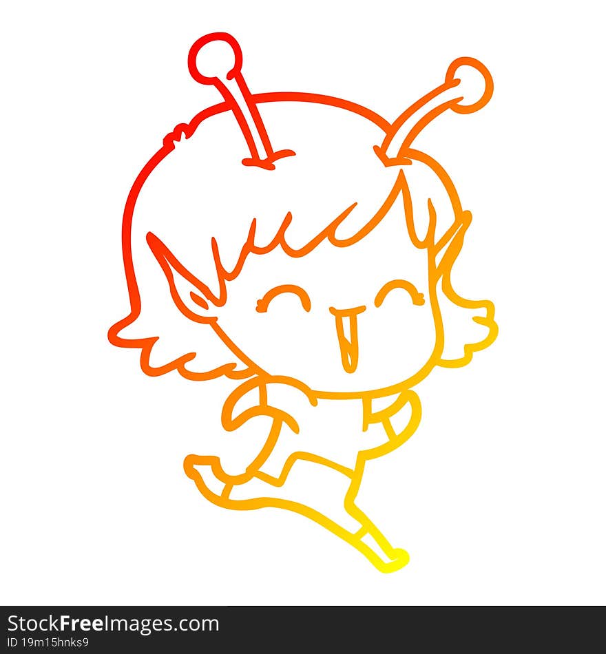 warm gradient line drawing cartoon alien girl laughing