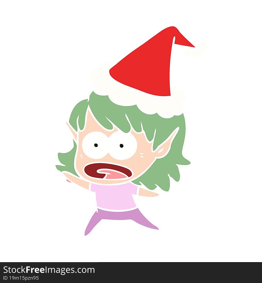 Flat Color Illustration Of A Shocked Elf Girl Wearing Santa Hat