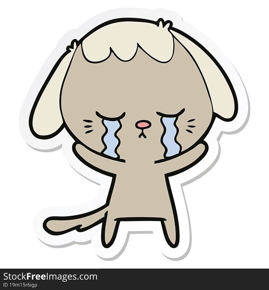 sticker of a cute puppy crying cartoon