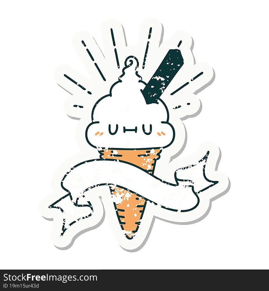 grunge sticker of tattoo style ice cream character