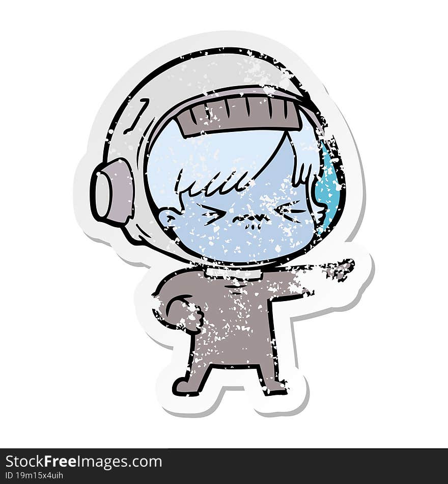 distressed sticker of a cartoon astronaut woman