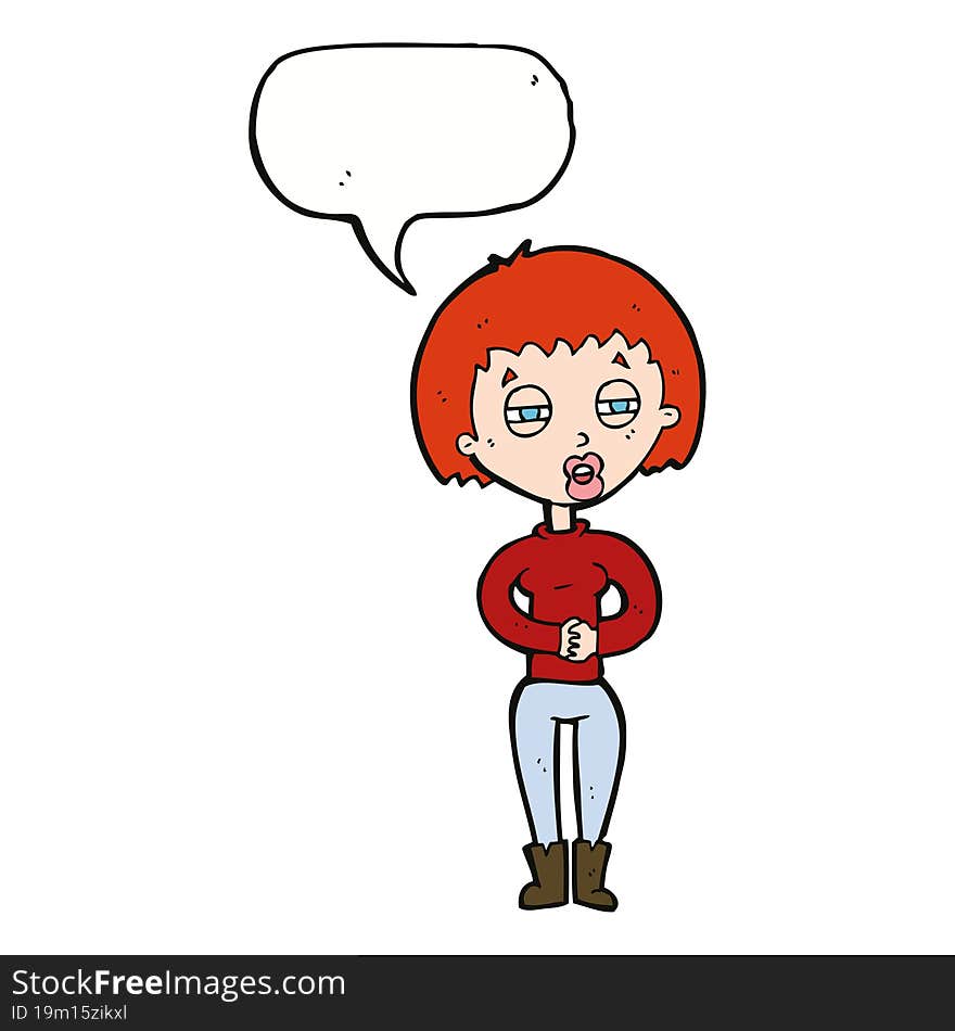 cartoon tired woman with speech bubble