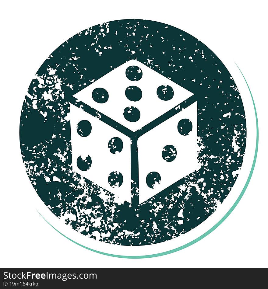 Distressed Sticker Tattoo Style Icon Of A Dice