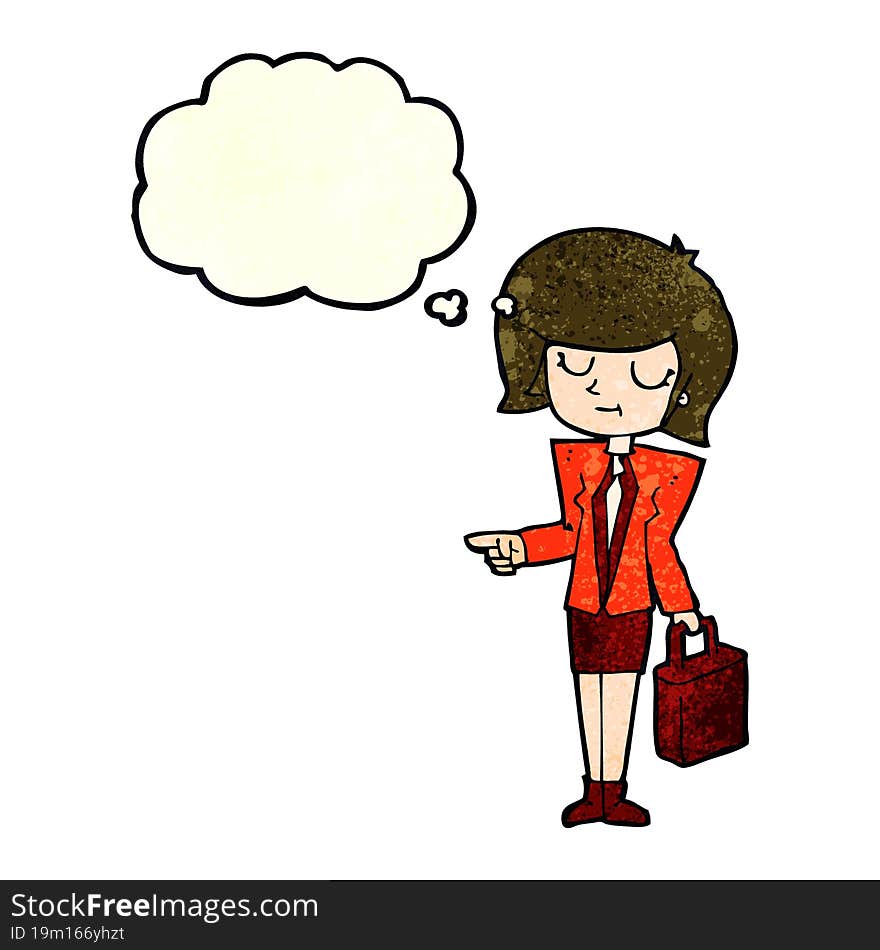 Cartoon Businesswoman Pointing With Thought Bubble