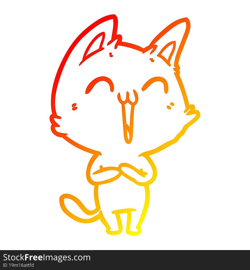 warm gradient line drawing happy cartoon cat