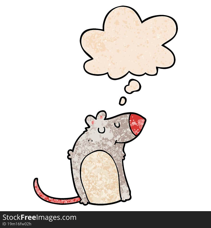 cartoon fat rat and thought bubble in grunge texture pattern style