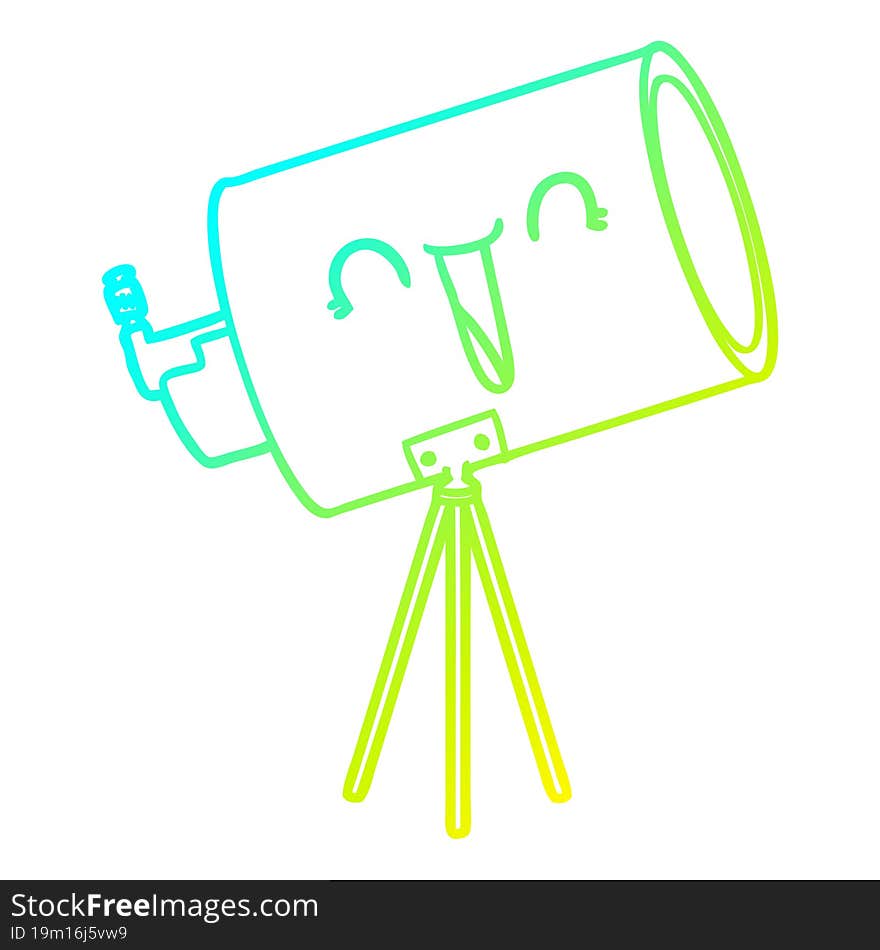 cold gradient line drawing cartoon telescope with face