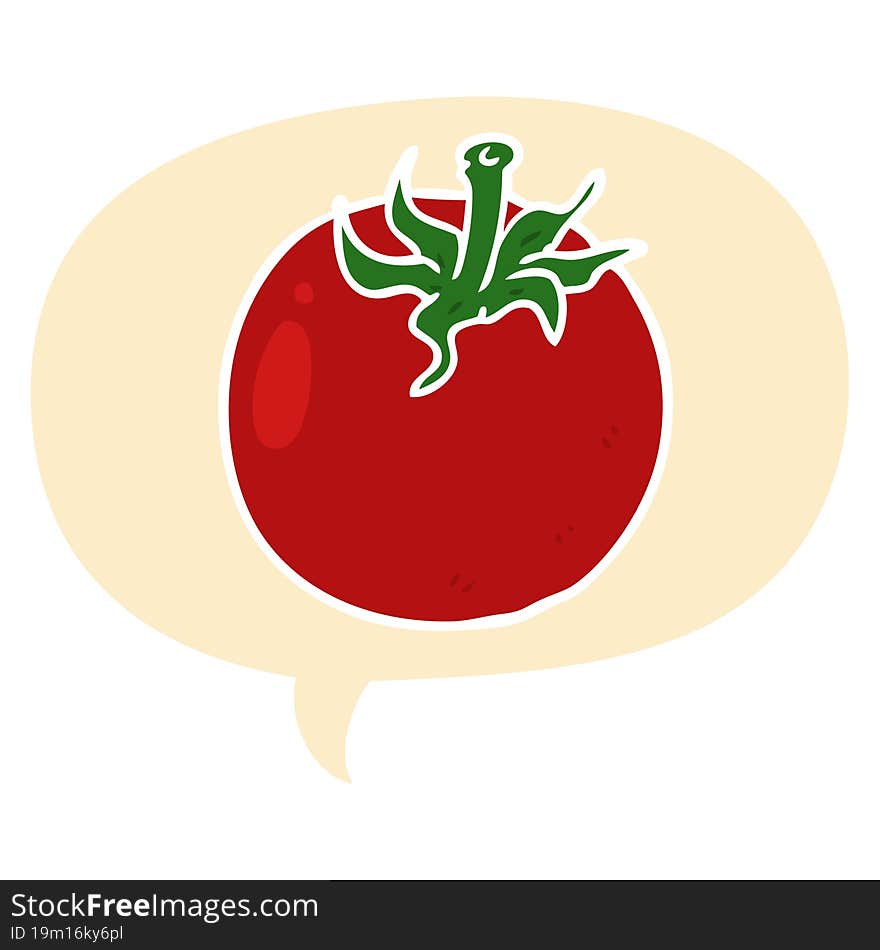 cartoon fresh tomato and speech bubble in retro style