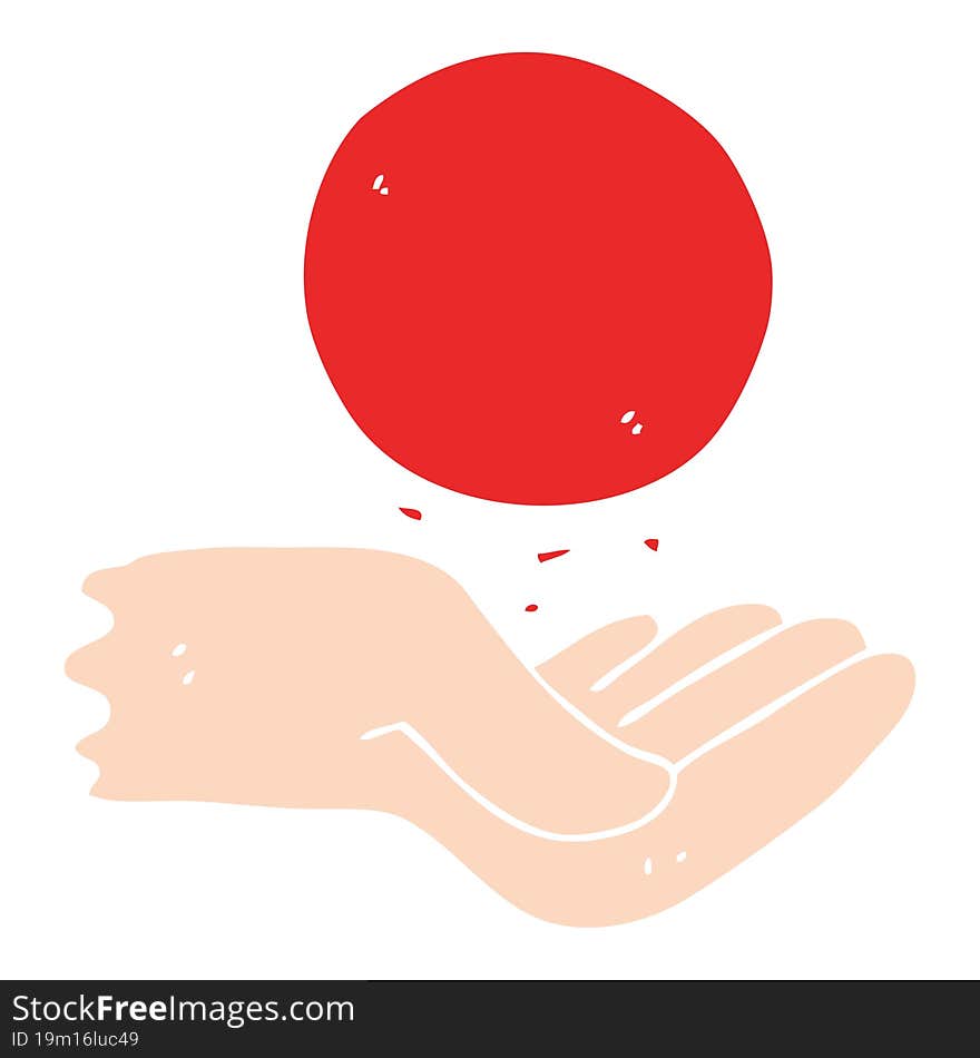 flat color illustration of hand throwing ball. flat color illustration of hand throwing ball