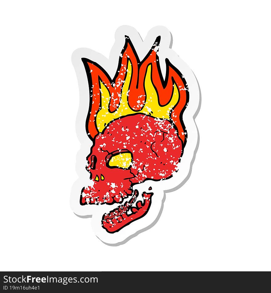 retro distressed sticker of a cartoon flaming skull