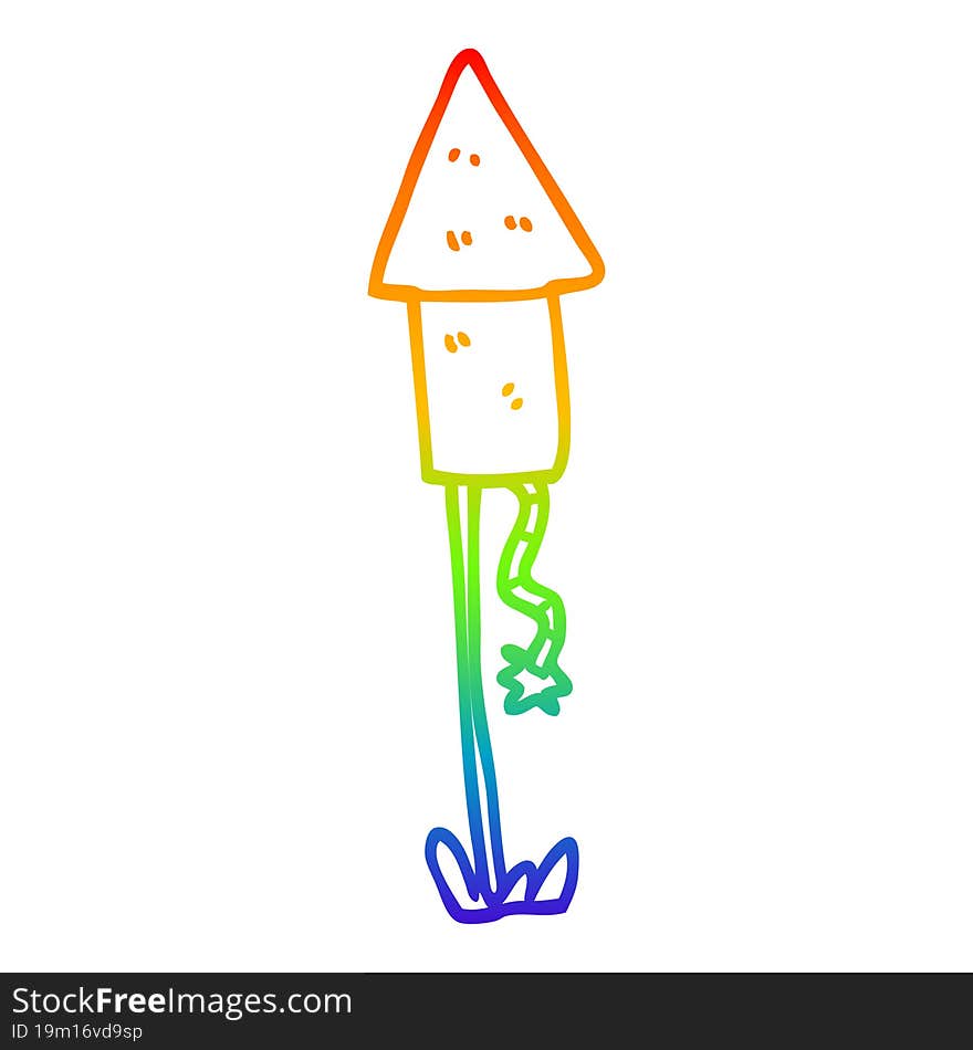 Rainbow Gradient Line Drawing Cartoon Rocket