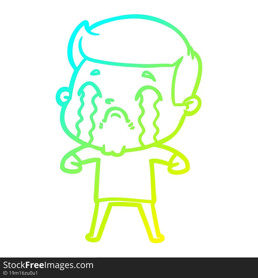 cold gradient line drawing of a cartoon man crying