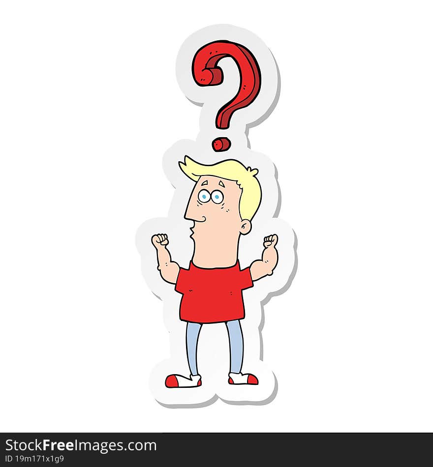 Sticker Of A Cartoon Man With Question