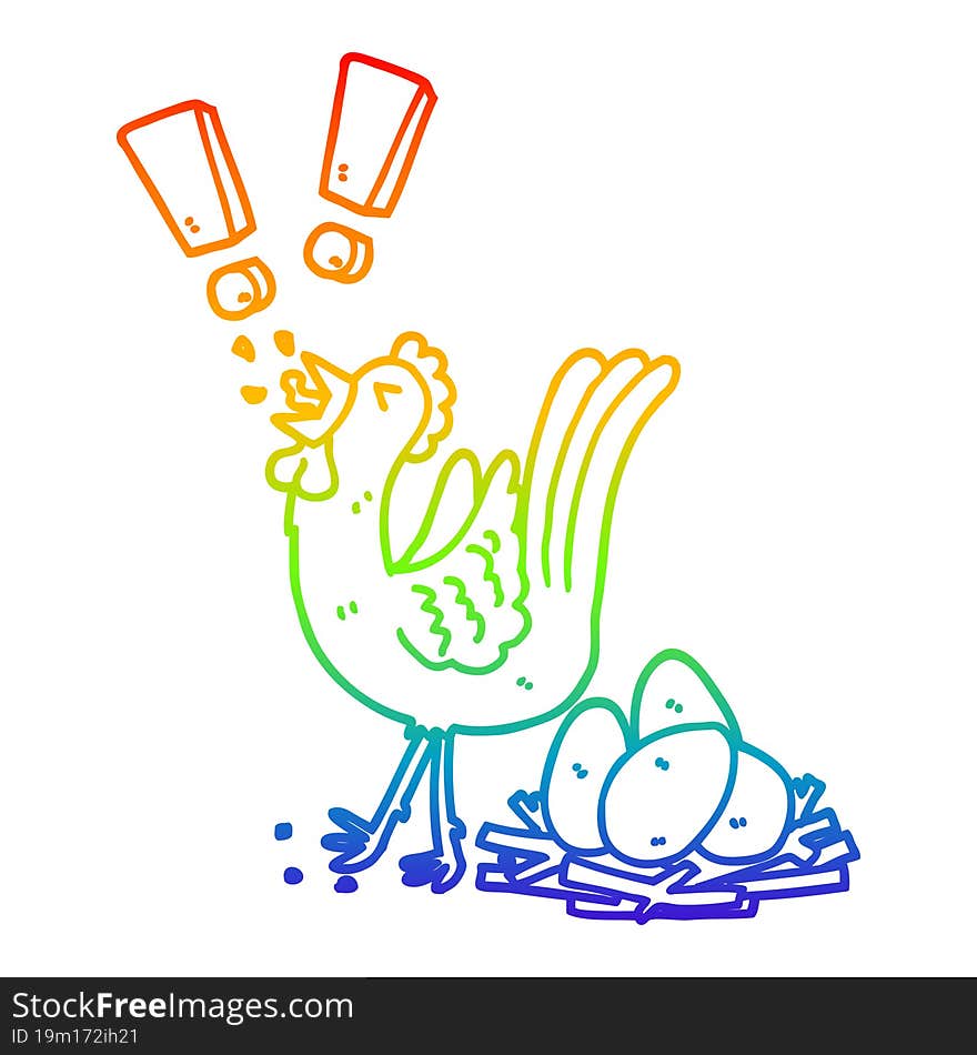 rainbow gradient line drawing cartoon chicken laying egg