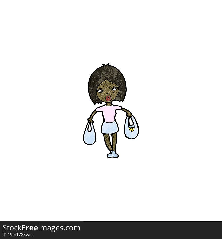 cartoon woman with shopping bags