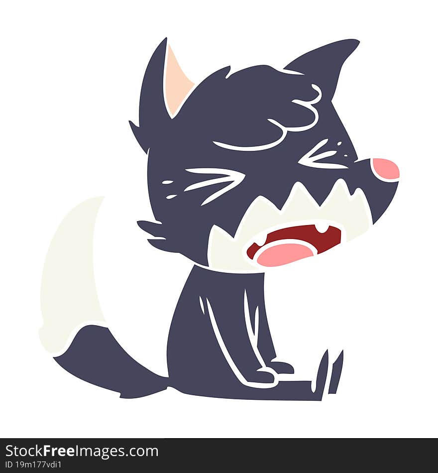 angry flat color style cartoon fox sitting