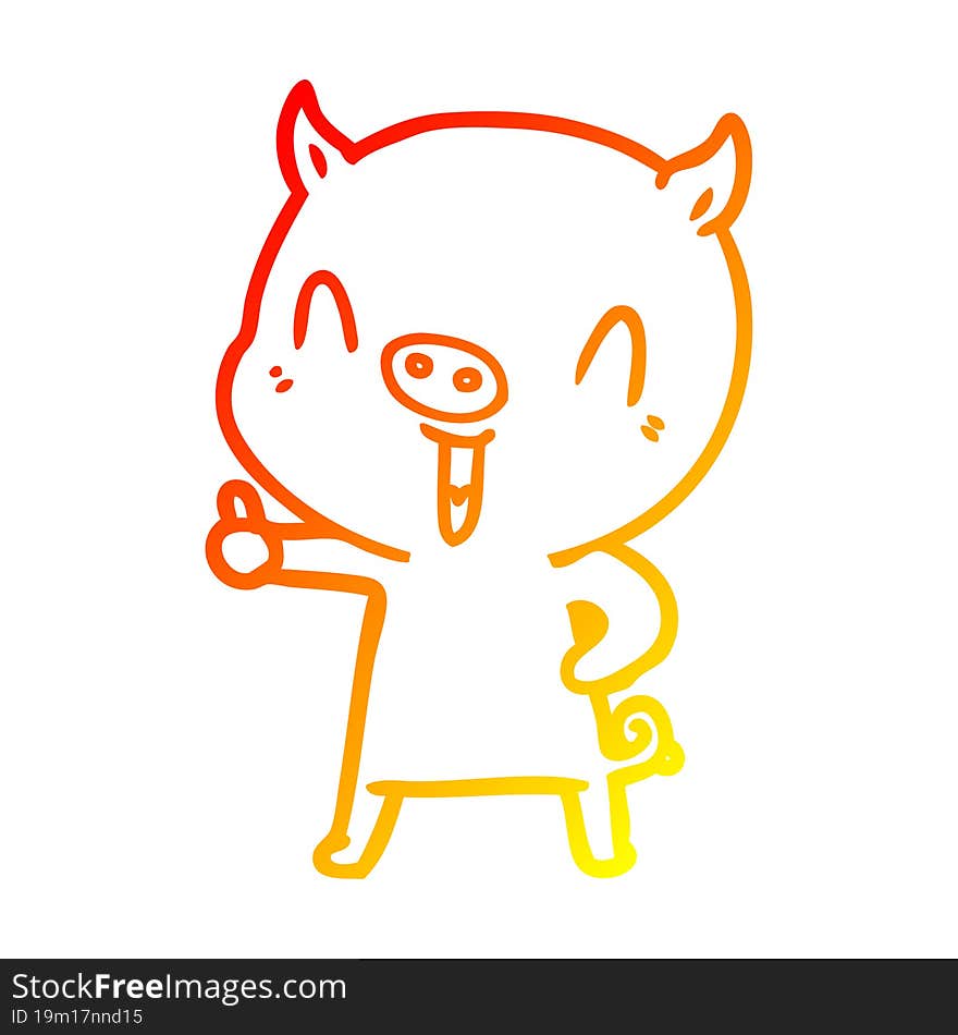 Warm Gradient Line Drawing Happy Cartoon Pig