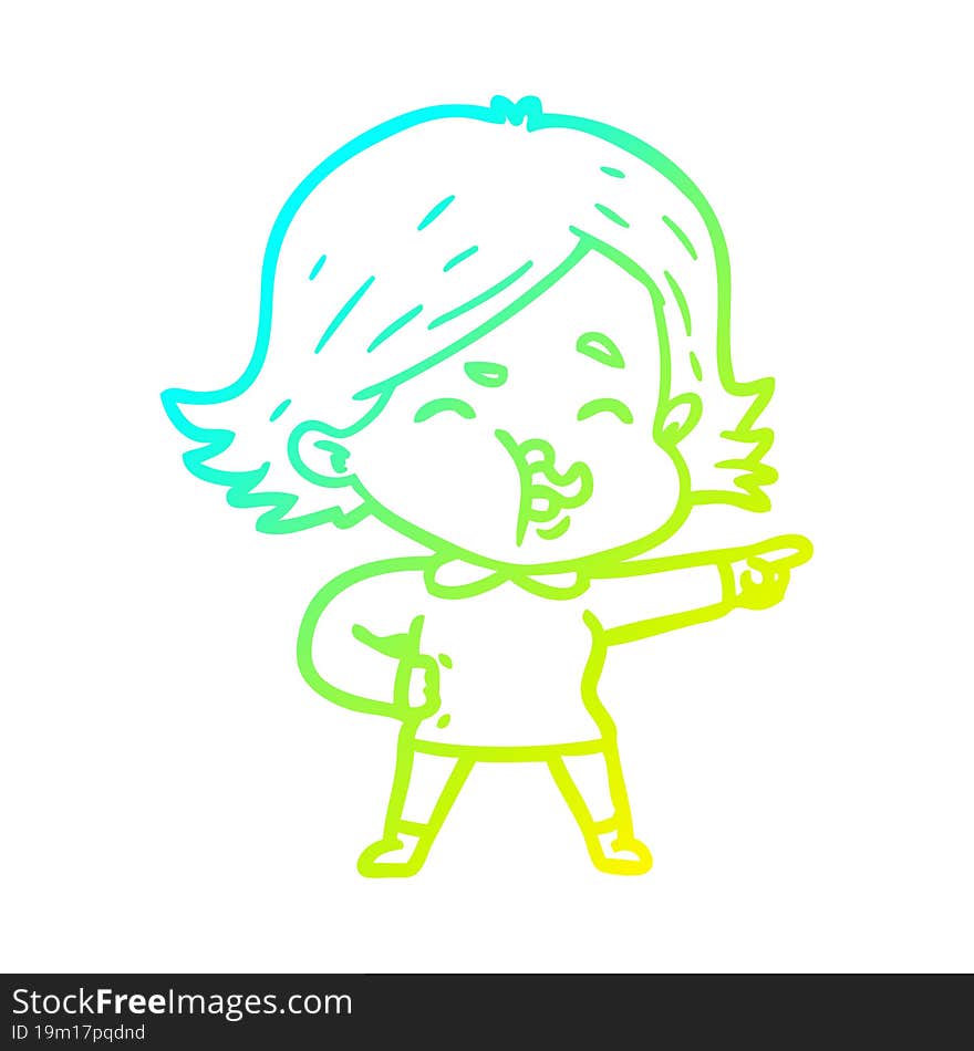 cold gradient line drawing of a cartoon girl pulling face