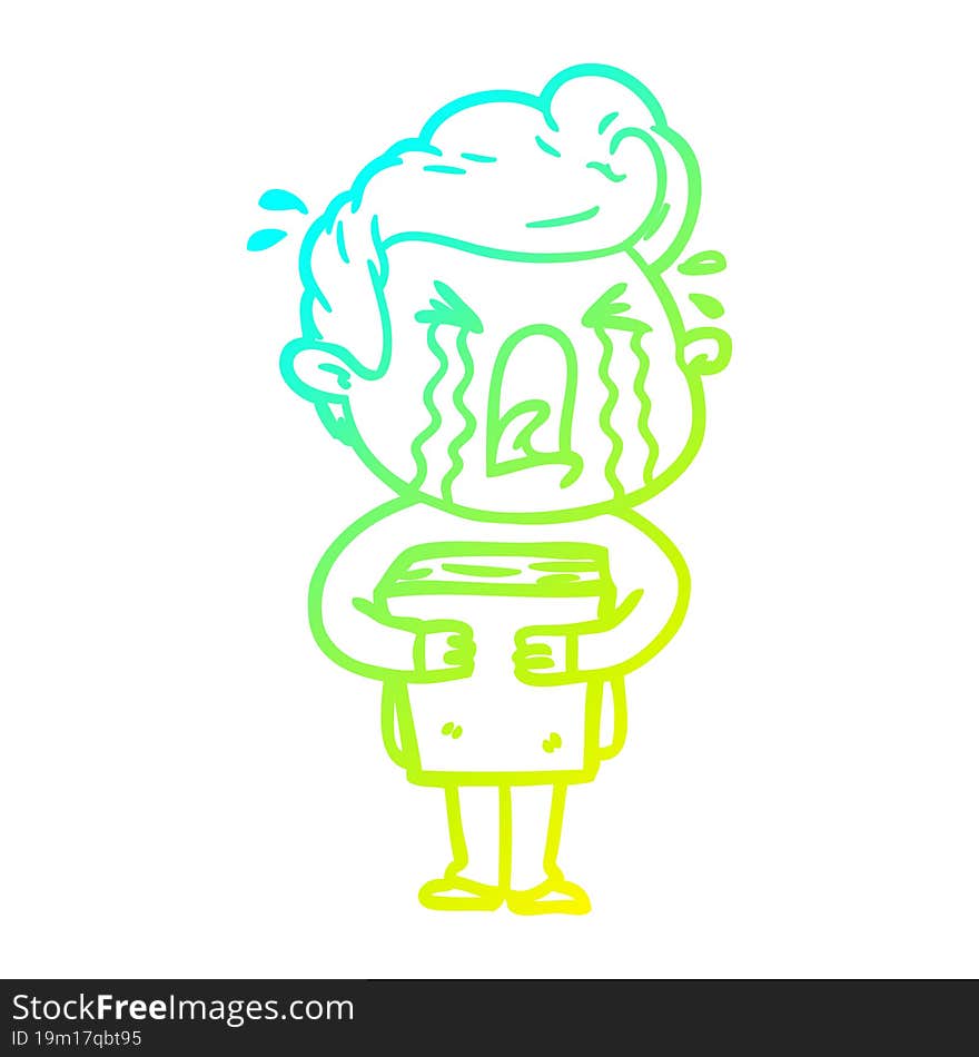 cold gradient line drawing of a cartoon crying man