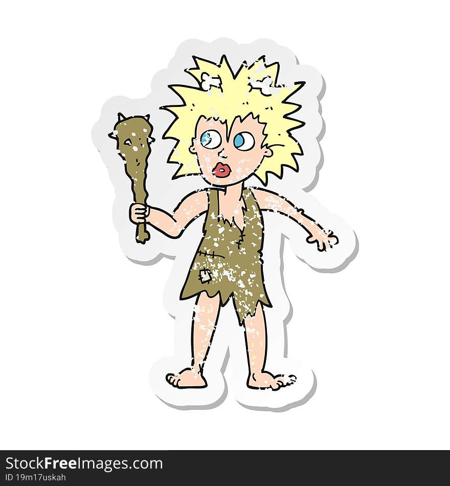 retro distressed sticker of a cartoon cave woman