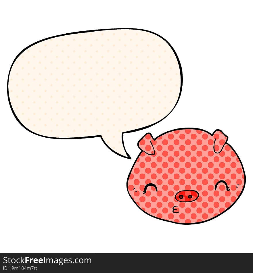 cartoon pig and speech bubble in comic book style